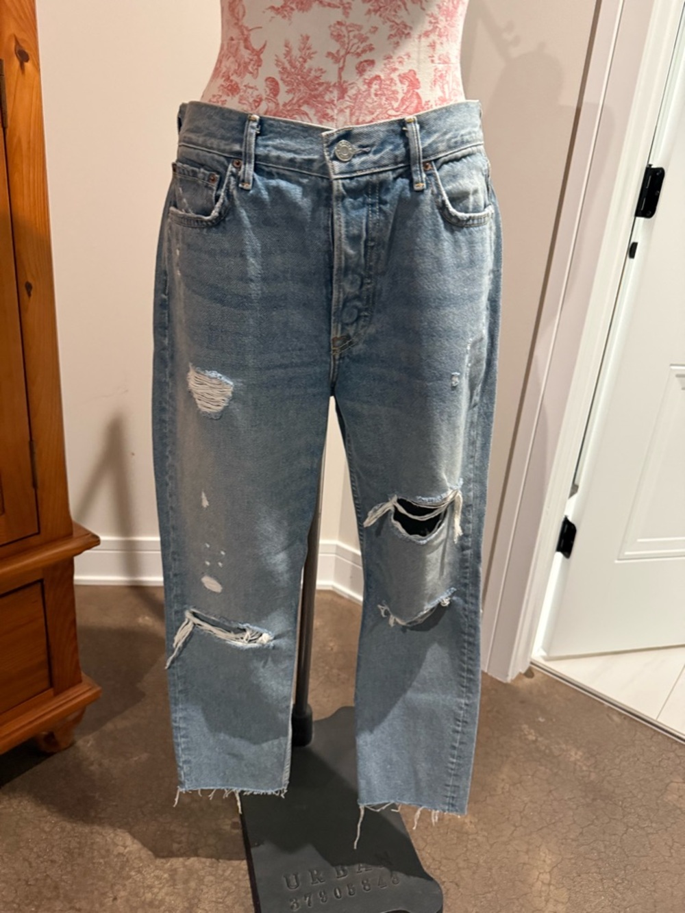 GRLFRND Light Blue Distressed Cropped Jeans